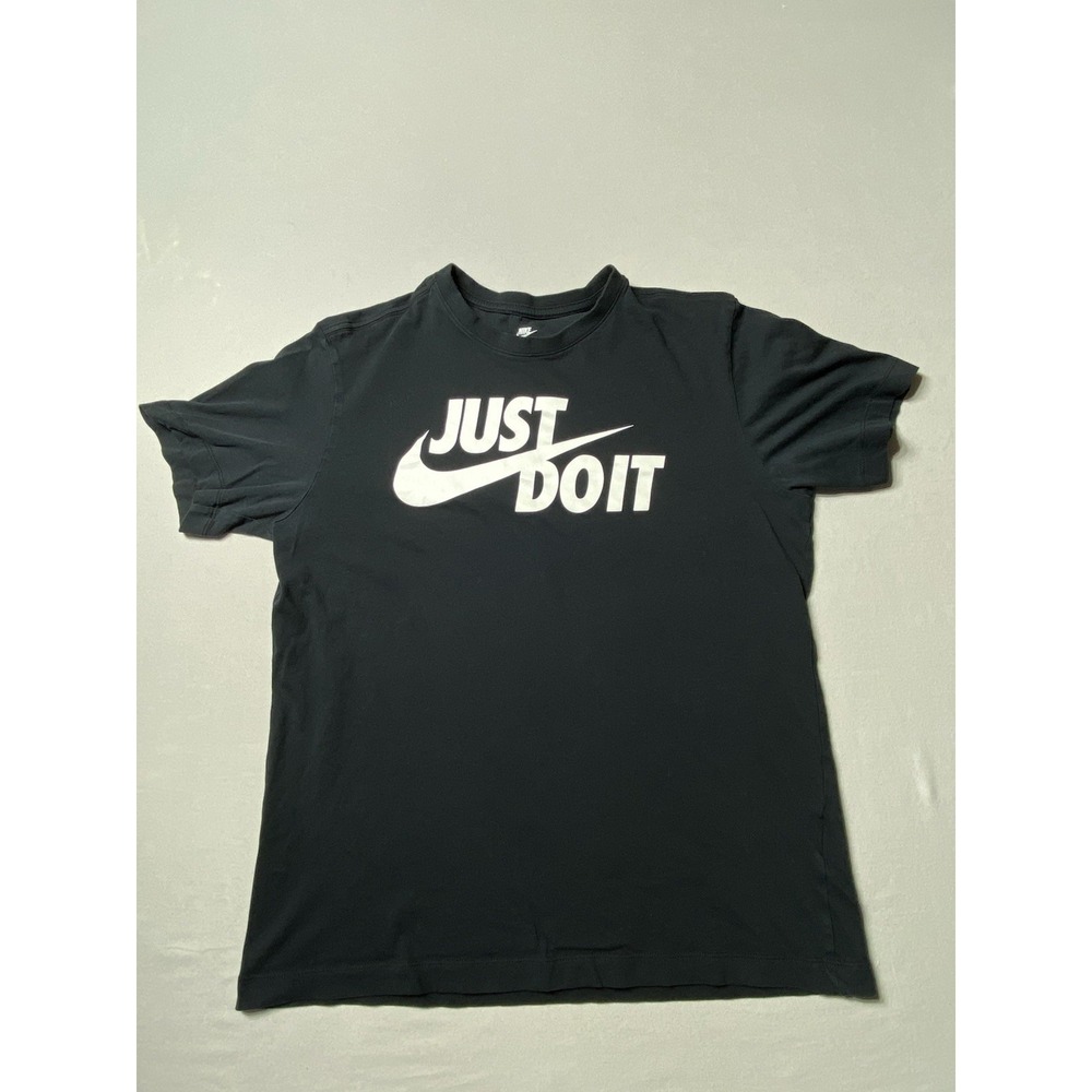 Nike Just Do It T Shirt Mens Medium Black White Logo Graphic Cotton Tee‎